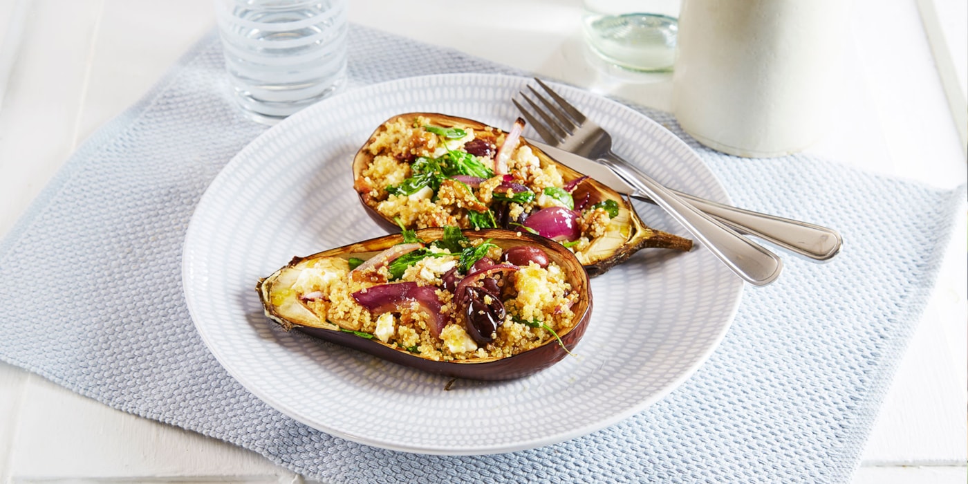 Fylt aubergine med quinoa