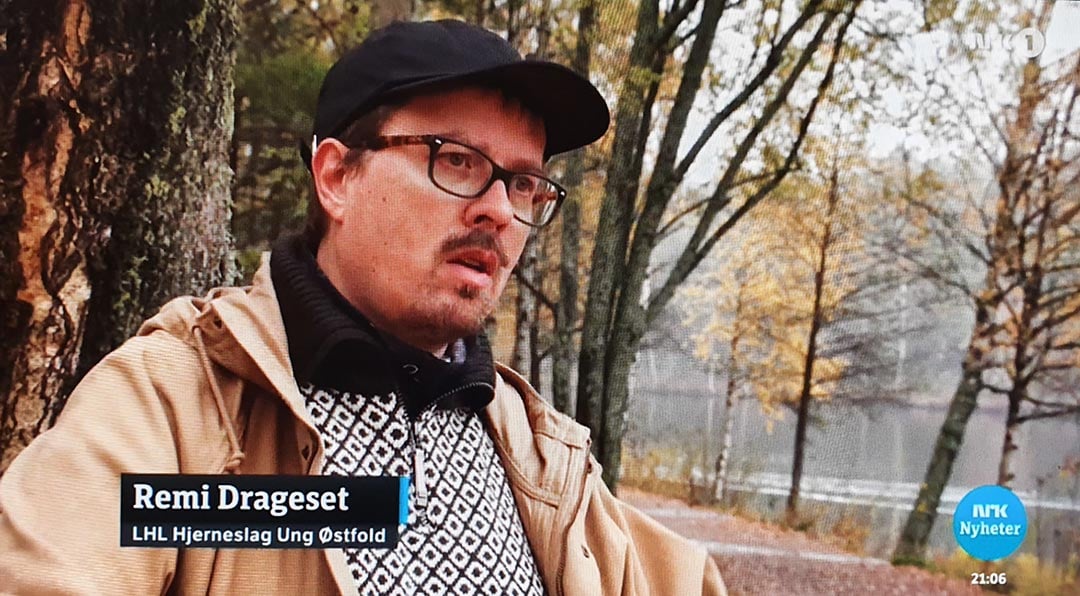 Remi Drageset, LHL Hjerneslag Ung Østfold. Foto: Skjermbilde NRK Dagsrevyen 21