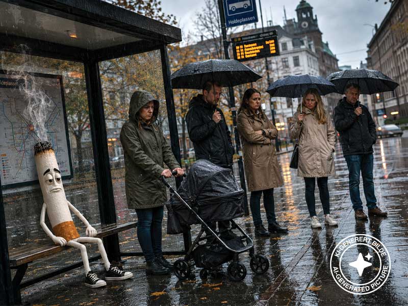 Sigaretten Sigbjørn på holdeplassen