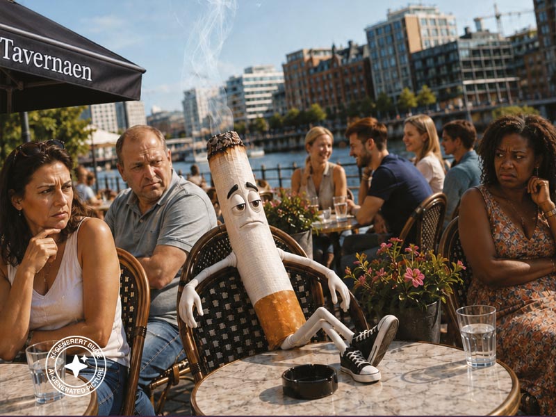 Sigaretten Sigbjørn på en spiseplass