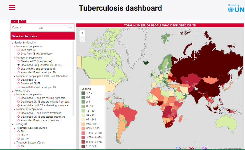 WHOs kart over utbredelsen av resistent TB
