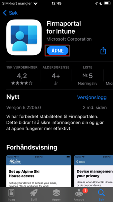 Bilde av steg for installering av Firmaportal for Intune, IOS