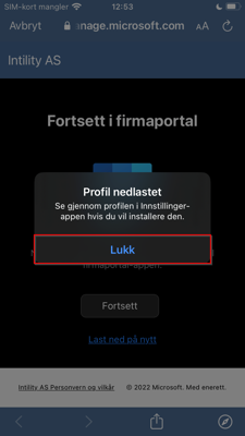 Bilde av steg for installering av Firmaportal for Intune, IOS
