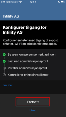 Bilde av steg for installering av Firmaportal for Intune, IOS