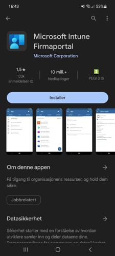 Steg for installering av Microsoft Intune Firmaportal på Android