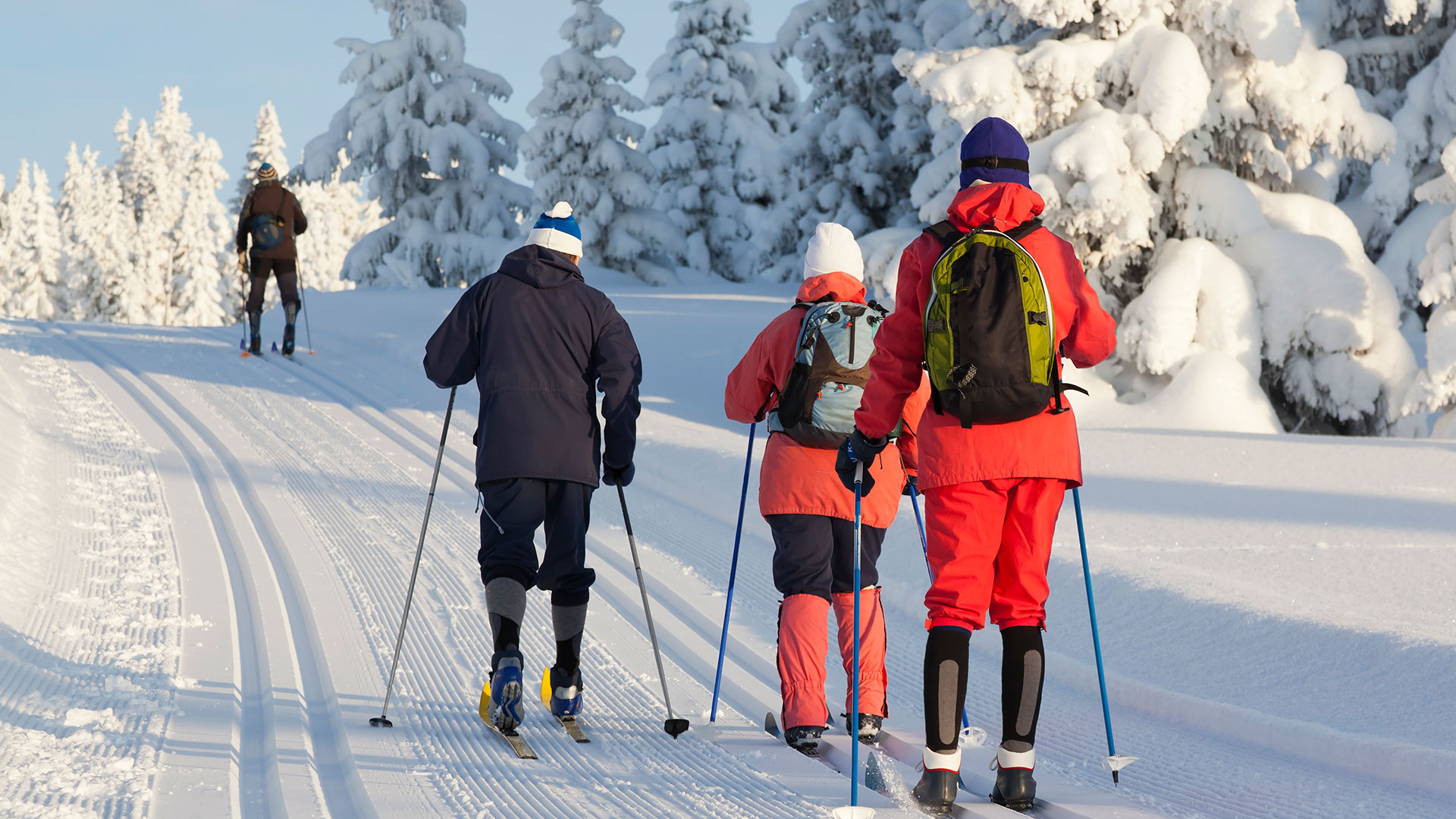 Bilde av fire personer på skitur.