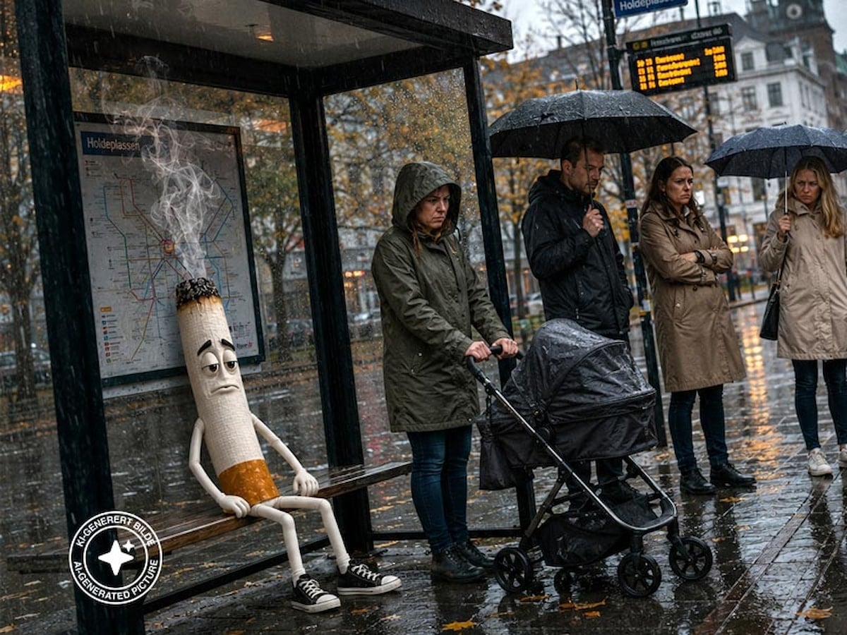 Sigaretten Sigbjørn på bussholdeplass