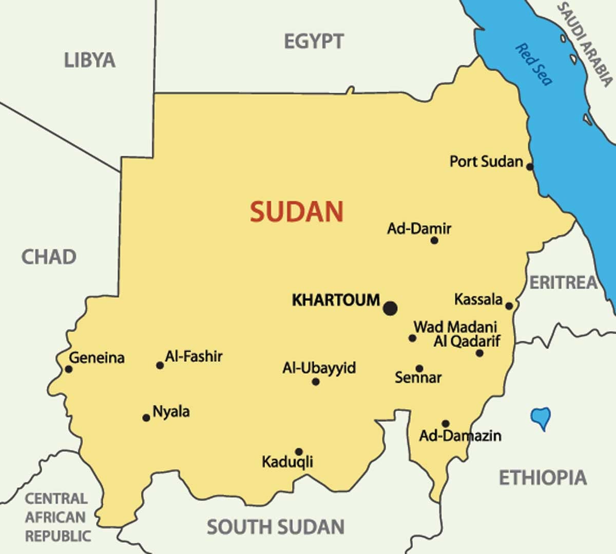 Kart over Sudan i Afrika