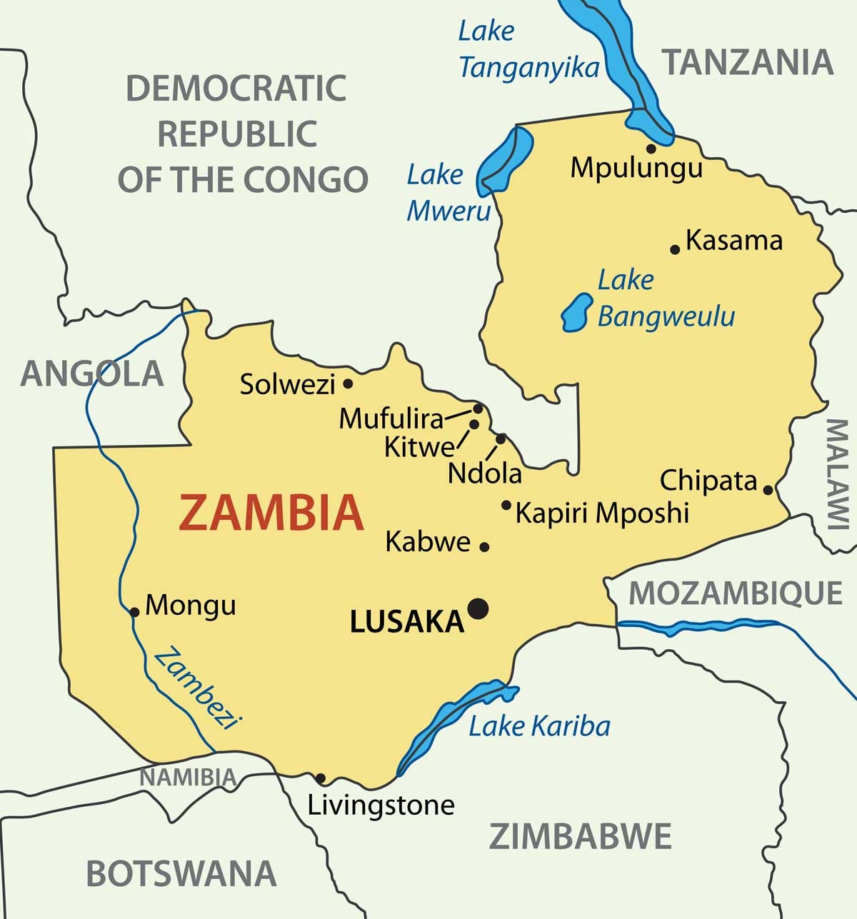 Kart av Zambia, Afrika