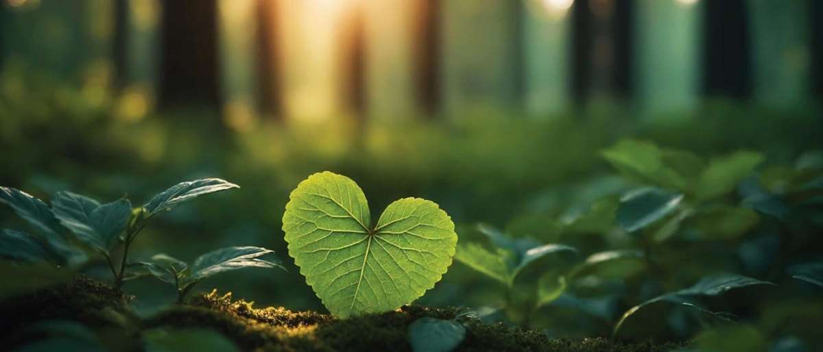 Blad på skogbunnen formet som et hjerte